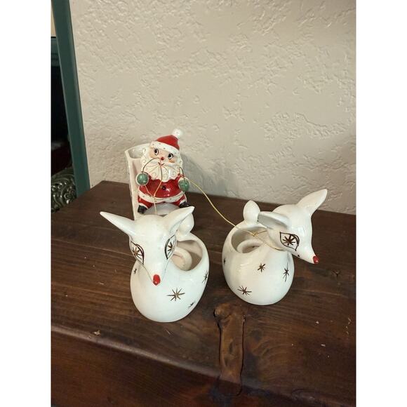 *Rare Holt Howard 1959 Santa W/Sleigh & 2 Starburst Reindeer Candleholders Japan - Picture 2 of 6